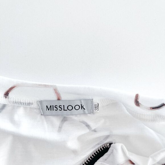 Misslook Womens Long Sleeve Quarter Zip Heart Print White Top Size 3XL - Picture 3 of 6